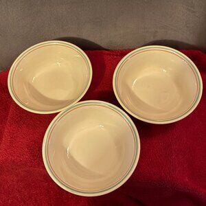 VTG 1988 Corelle FOREVER YOURS Cereal Bowls (3)-Turquoise/Pink Stripes-6.25"-EUC
